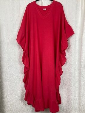 SeaBreeze of California Soft Red Crepe Swim Cover Maxi Kaftan OS